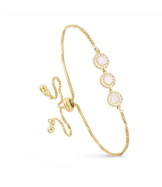 Mother of Pearl and CZ Triple Circle Pull-Cord Bracelet