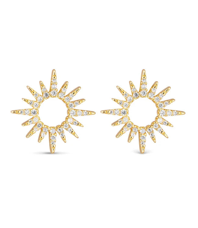 Gold Cubic Zirconia Sunburst Earrings