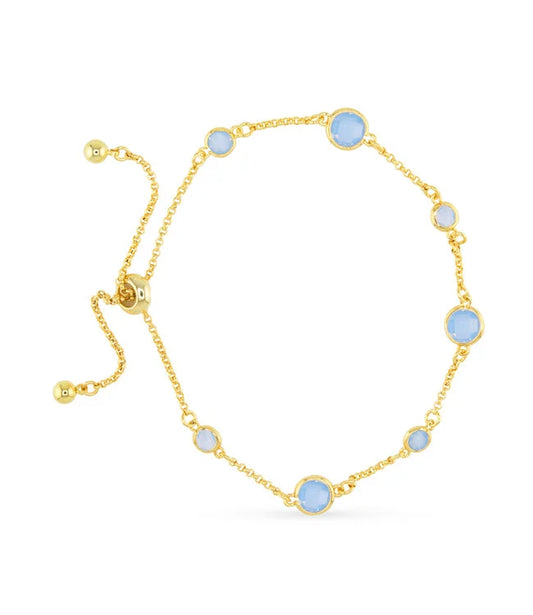 Gold & Blue Faceted Cubic Zirconia Pull Cord Bracelet