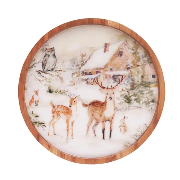 Christmas Winter Woodlands Wood Serving Tray