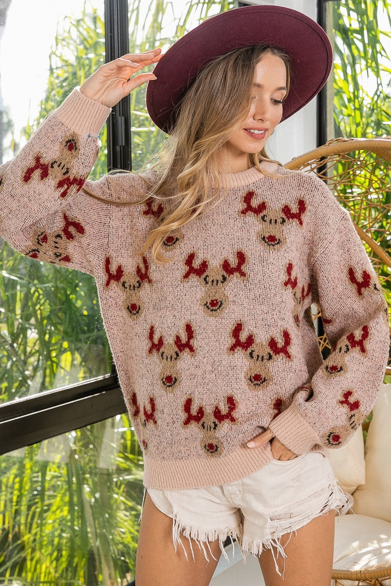 Rudolph Pattern Christmas Knit Sweater