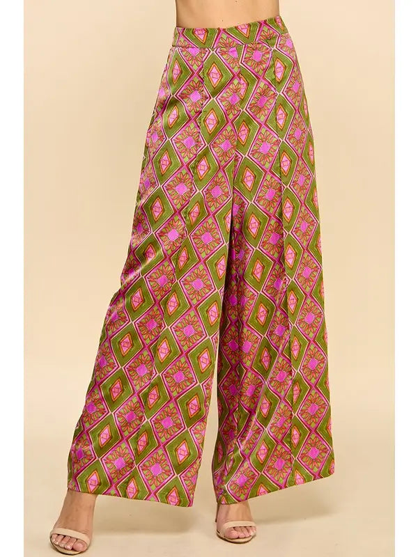 Abstract Print Olive Full Length Pants