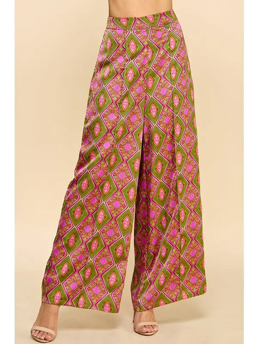 Abstract Print Olive Full Length Pants