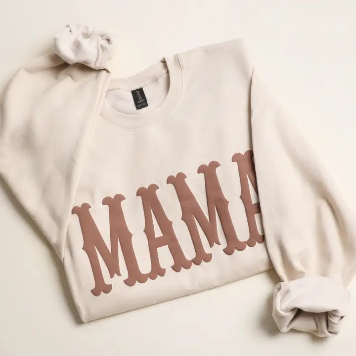 Mama Bold Puff Print Sand Sweatshirt