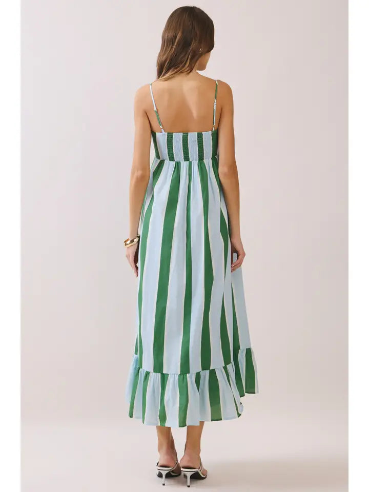 Green & Blue Striped Maxi Dress