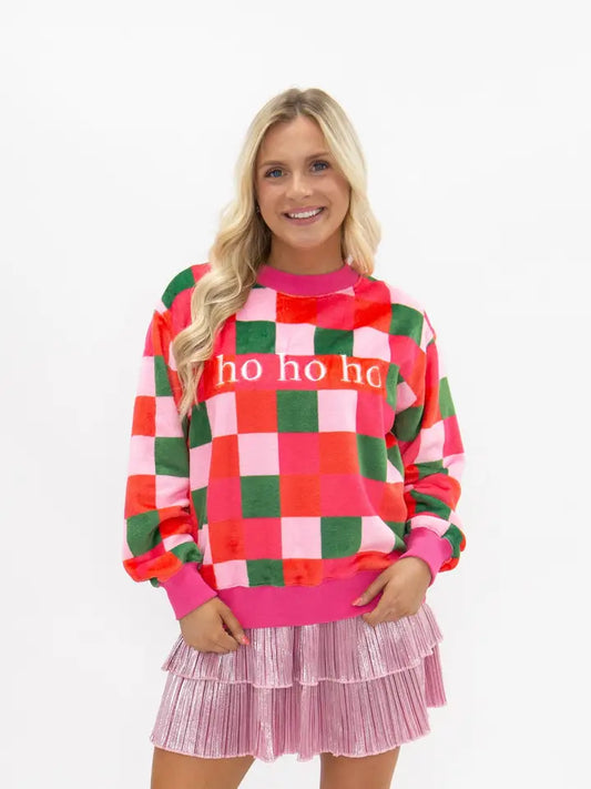 'Ho Ho Ho' Fuzzy Checkered Sweatshirt
