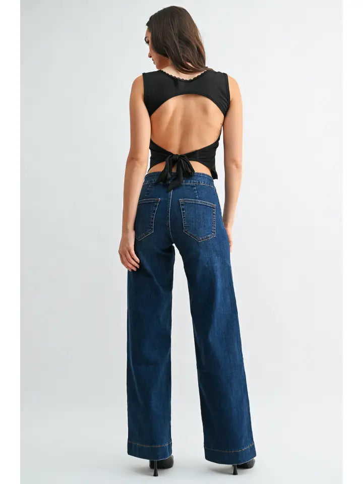 Just USA Faux Pocket Wide Leg - Dark Denim
