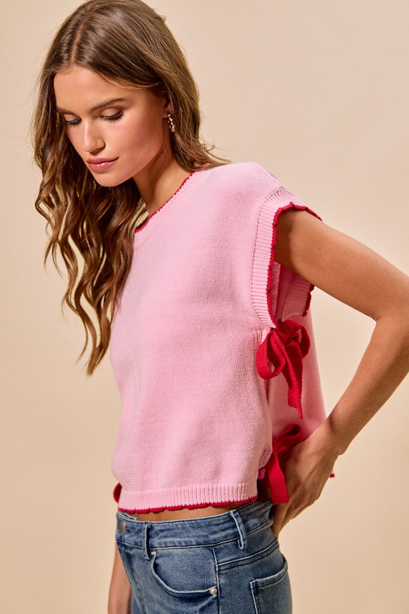 Lightweight Sweater Dolman Side Ribbon Tie Top