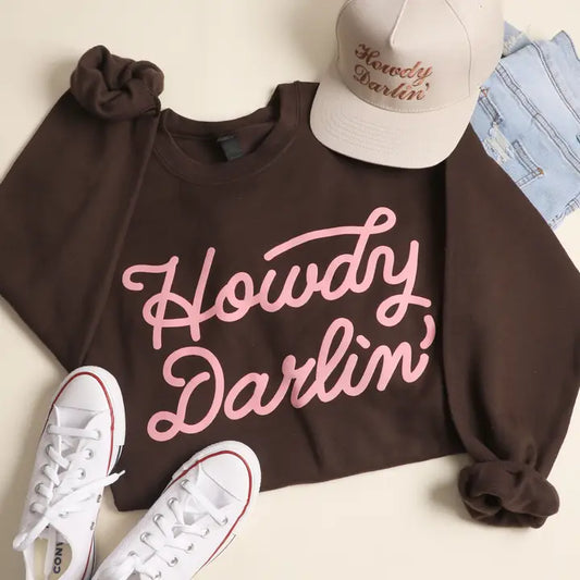Howdy Darlin' Crewneck Sweatshirt- Chocolate Brown