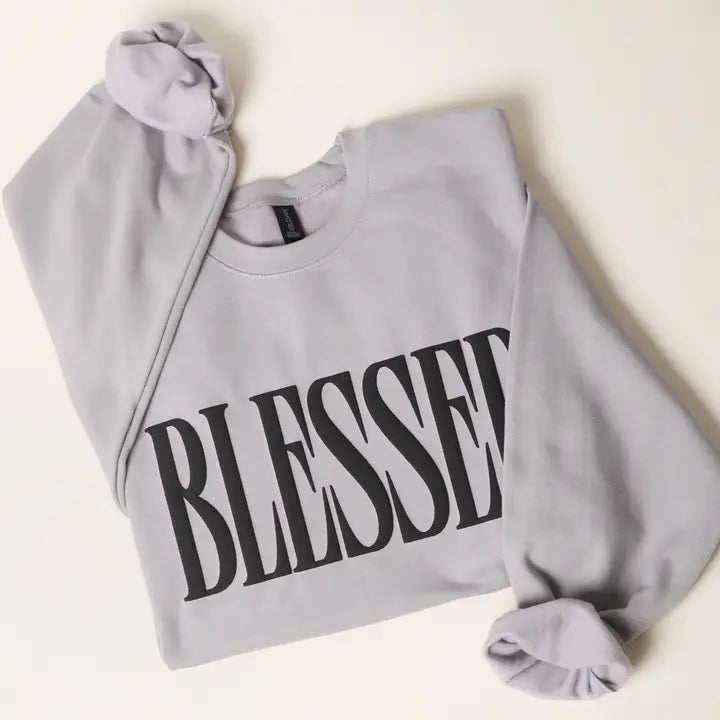 Blessed Puff Print Sweatshirt- Cement Grey