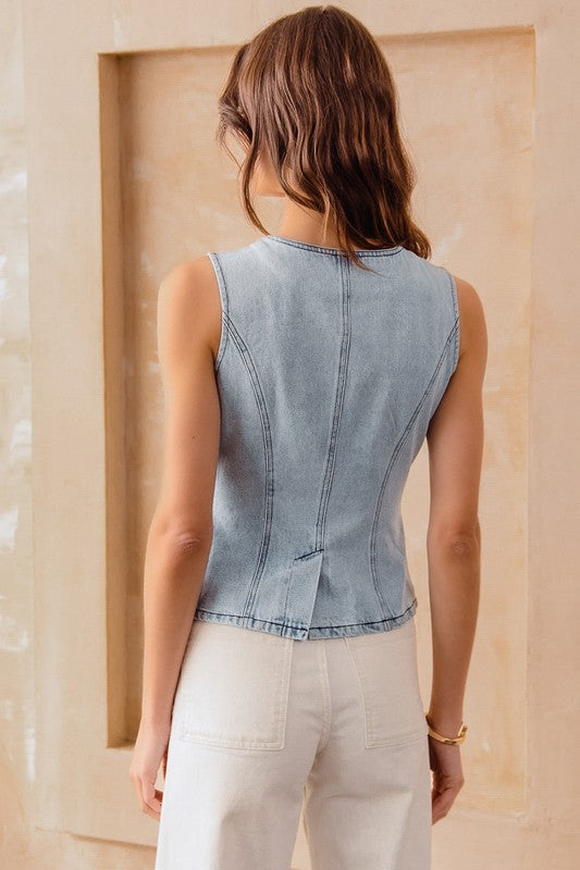 Slim Fit Button Front Denim Vest Top