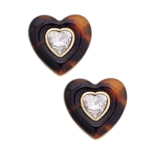 Canvas Presley Rhinestone Heart Earrings in Tortoise