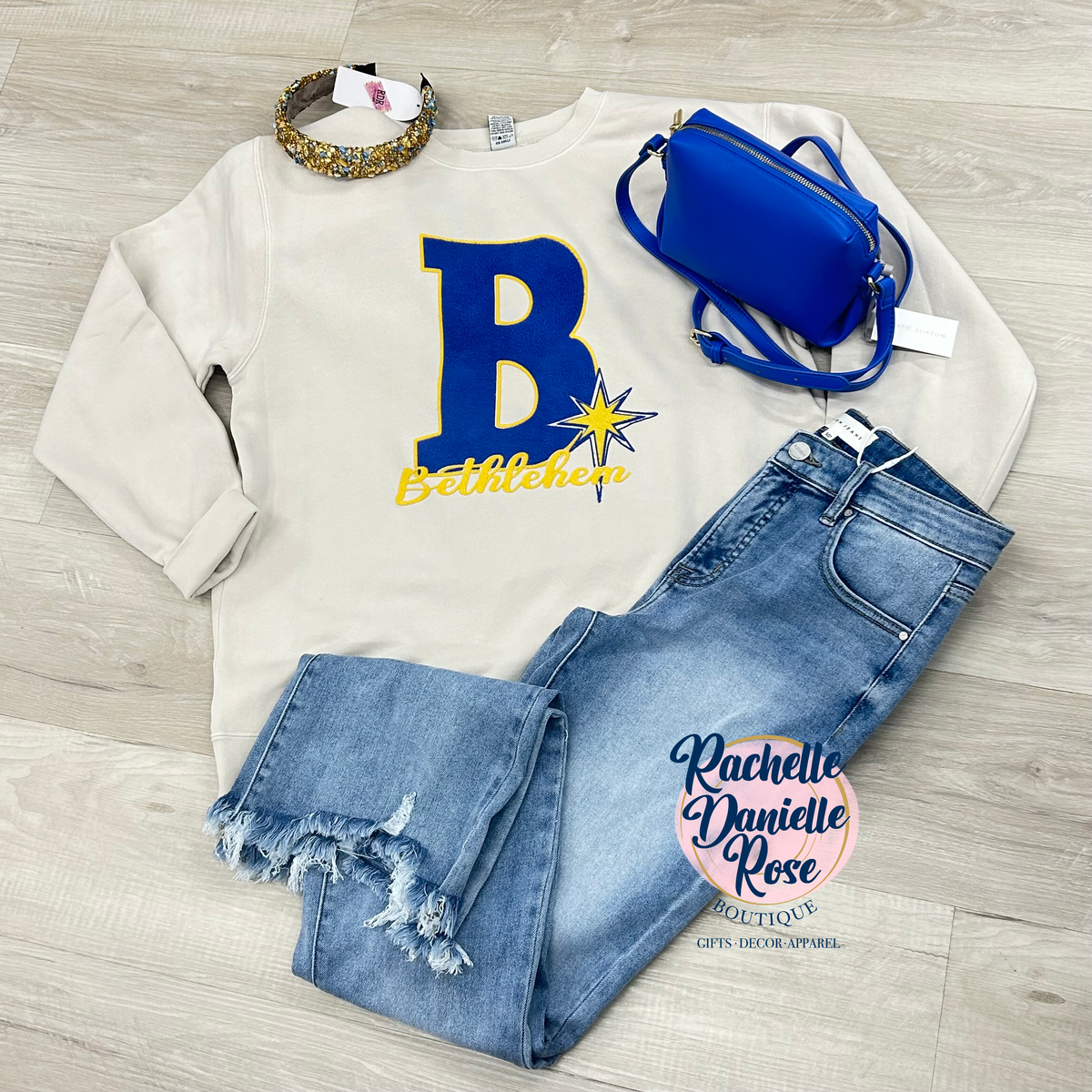 Shaggy Textured Bethlehem "B" Star Crewneck Sweatshirt