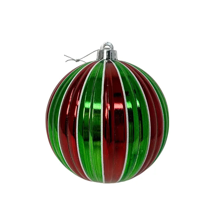 Vertical Striped Metallic Ball Ornament - Red/Green/White