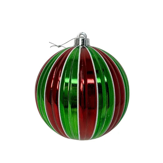 Vertical Striped Metallic Ball Ornament - Red/Green/White