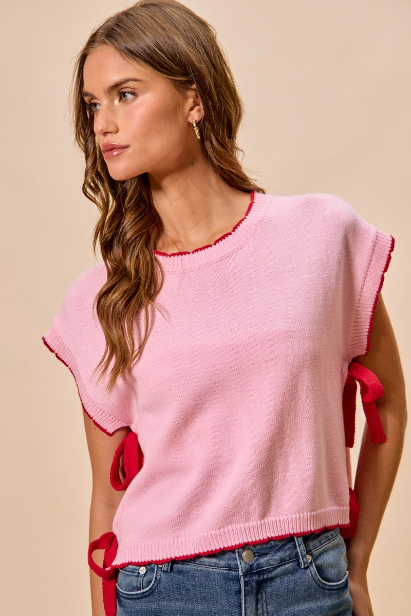 Lightweight Sweater Dolman Side Ribbon Tie Top