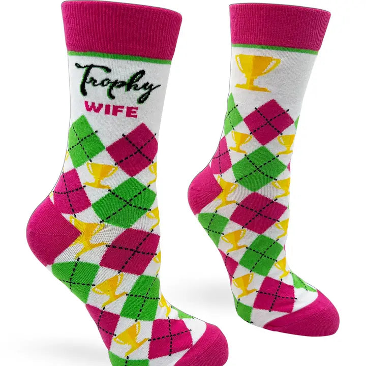 Trophy Wife And Husband Novelty Crew Socks