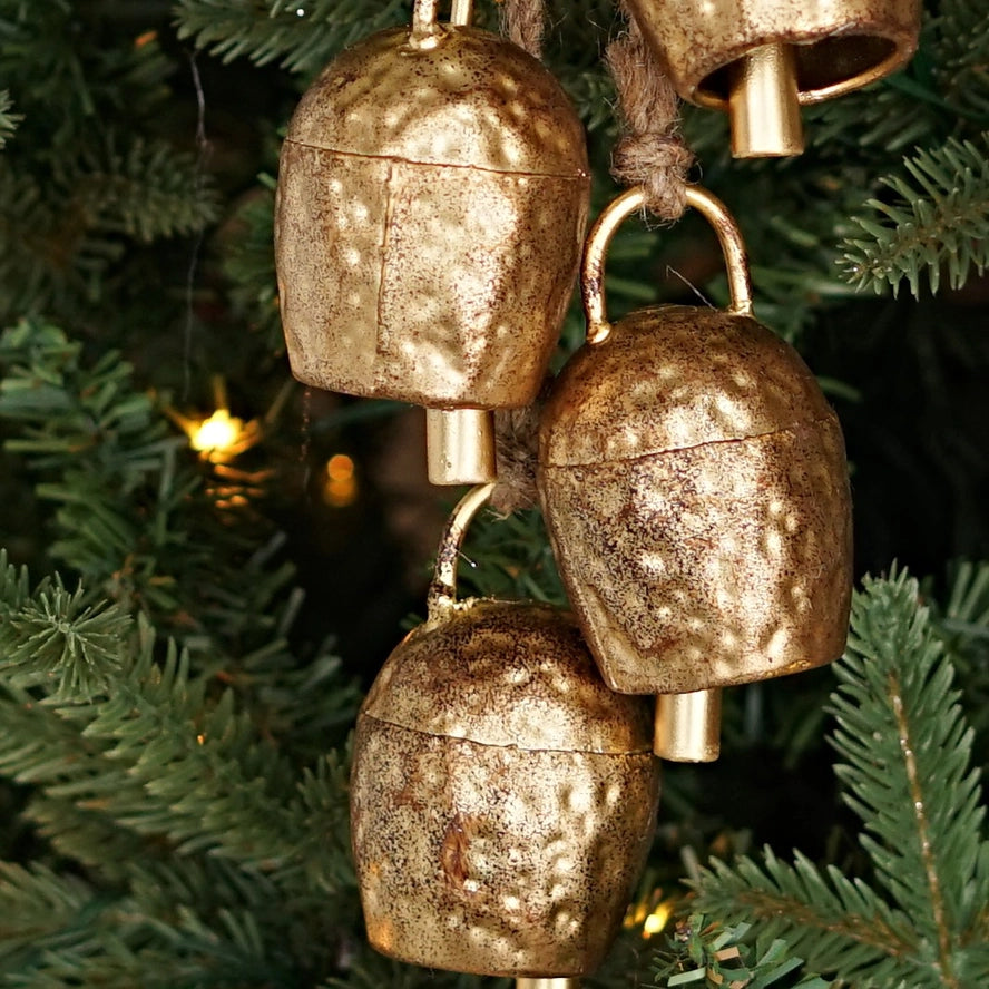 Hammered Swiss Cow Bell Cluster-Antique Gold