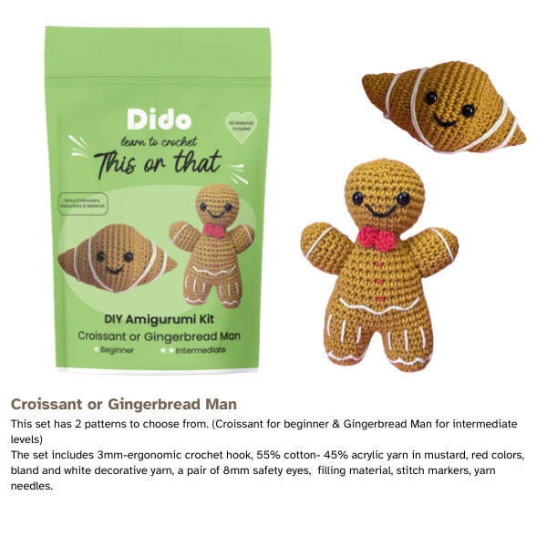 DIY This Or That Crochet Kit- Croissant Or Gingerbread Man