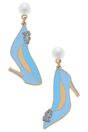 Blue & White Enamel & Pavé Wedding Pump Earrings