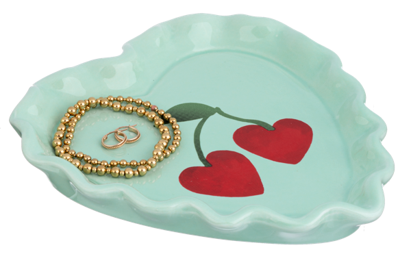 Heart Shaped Trinket Dish With Cherries