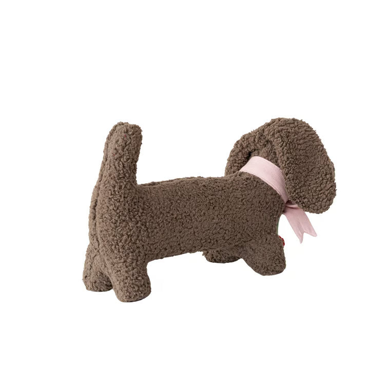Faux Sherpa Dog Shaped Pillow With Pink Bow & Cherries