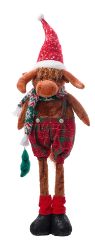 Large Fabric Holiday Highland Cow With Telescope Legs