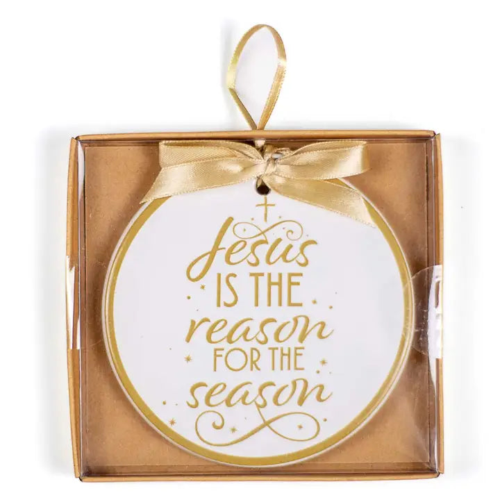White/Gold Jesus Is the Reason 4" Round Ornament