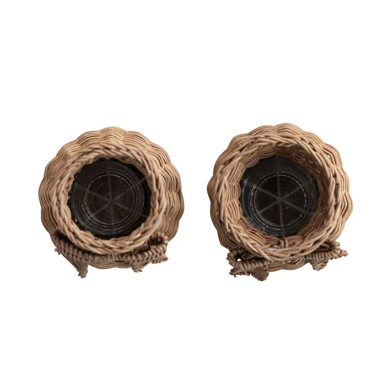 Hazel Mazel Hand-Woven Rattan Vase w Bow & Glass