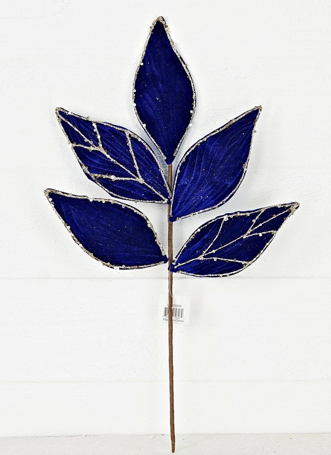Royal Blue Elegant Velvet Magnolia Leaf Spray