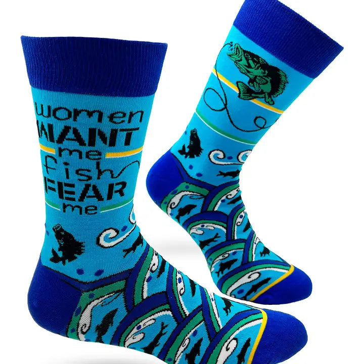 Women Want Me Fish Fear Me Men's Novelty Crew Socks