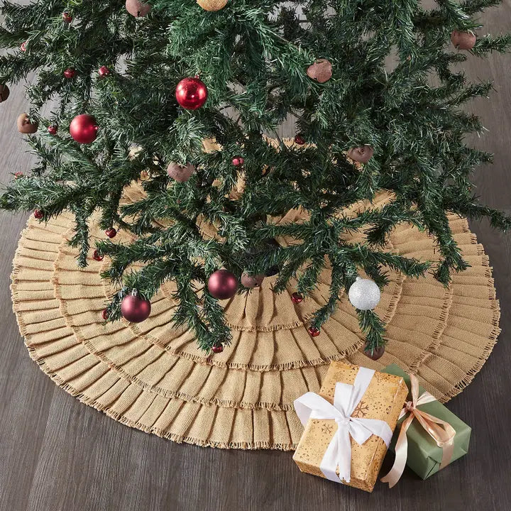 Yuletide Burlap Tan Ruffled Tree Skirt