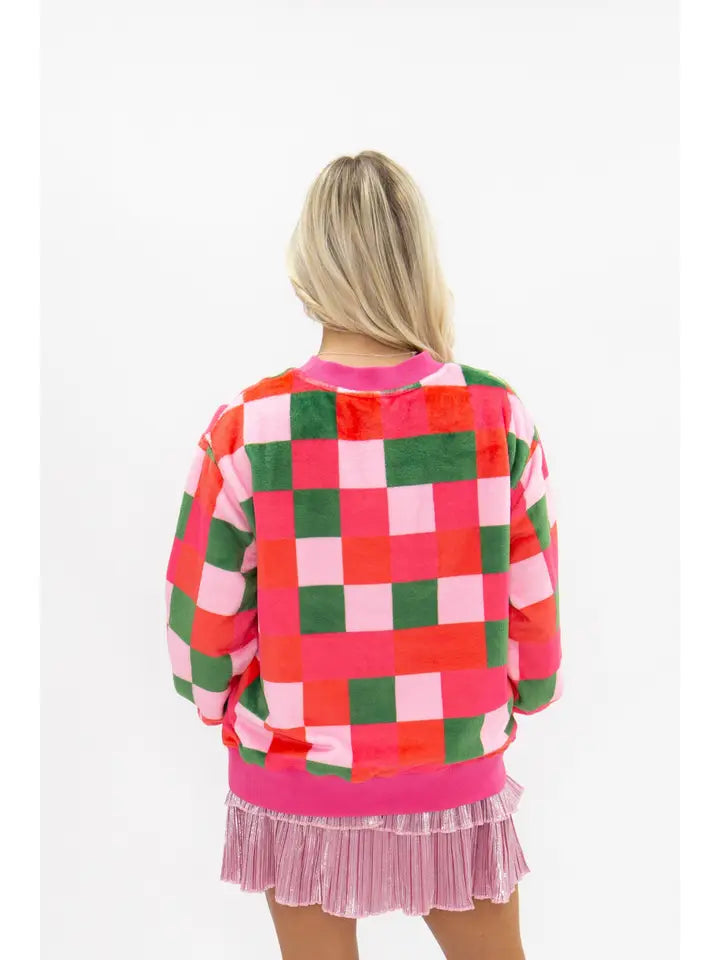 'Ho Ho Ho' Fuzzy Checkered Sweatshirt