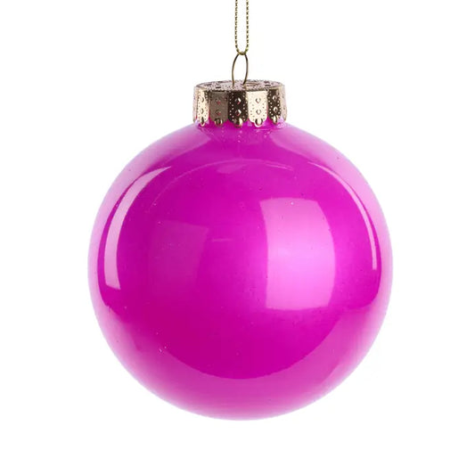 Lacquer/Glass Look Ball Ornament Fuchsia