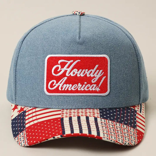 Howdy America Embroidered Patch Patchwork Denim Trucker Hat