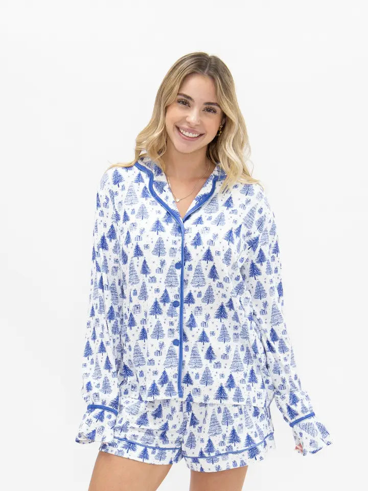 Grace+Emma Pajama Set-Blue Trees