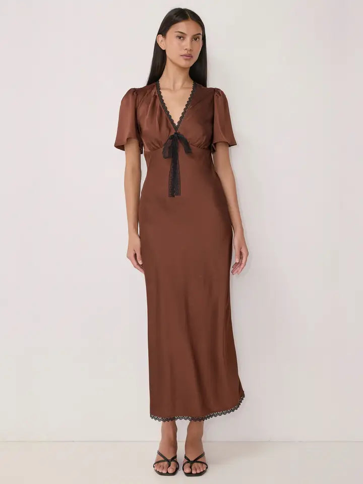 The Estelle Dress | V Neck Satin Lace Dress
