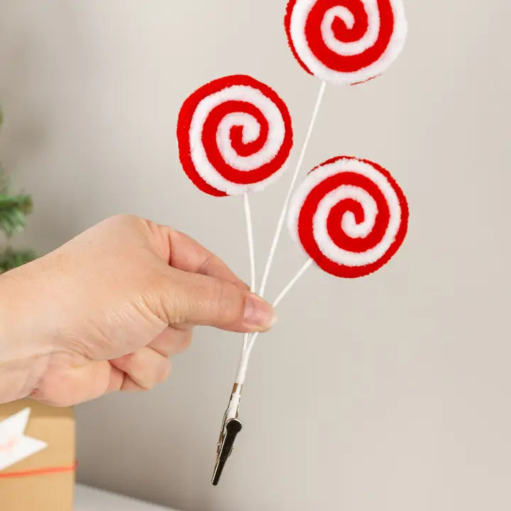 Spiral Red White Christmas Candy Pick with Clip