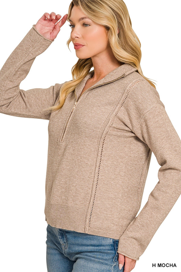 Viscose Half Zip High Neck Sweater Zenana