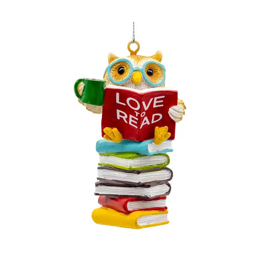 Resin Reading Owl Ornament