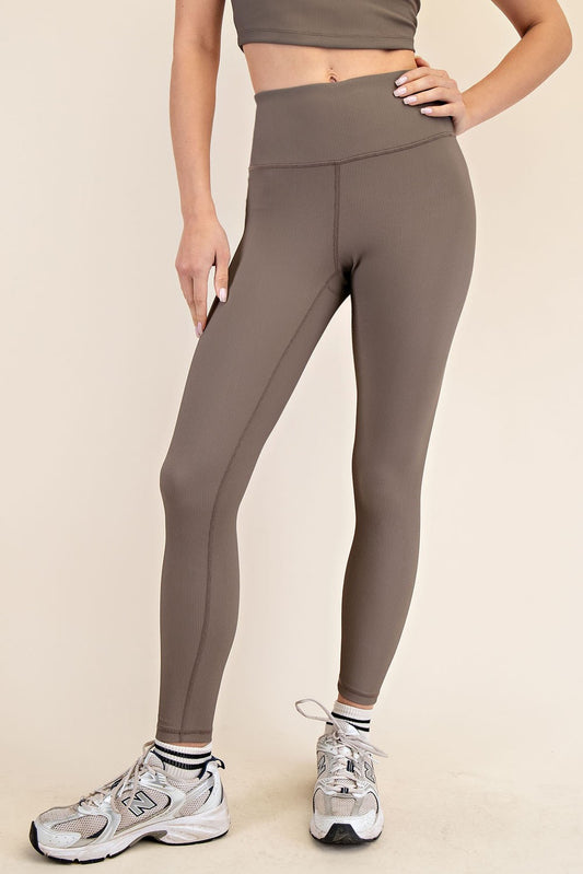 Rae Mode Nylon Rib Yoga Leggings- Walnut