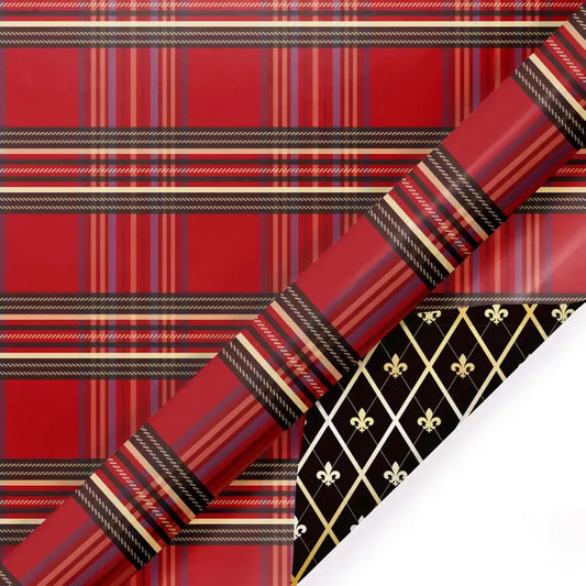 Reversible Wrapping Paper Plaid/Harlequin Fleur-De-Lis