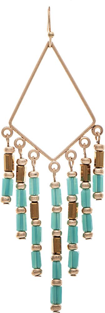 Gold Blue Brown Tube Bead Fringed Earring