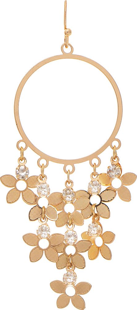 Gold Crystal Flower Fringed Circle Earring