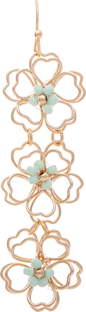 Gold Green Bead Center Flower Drops Earring