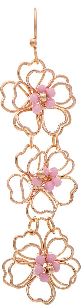 Gold Pink Bead Center Flower Drops Earring