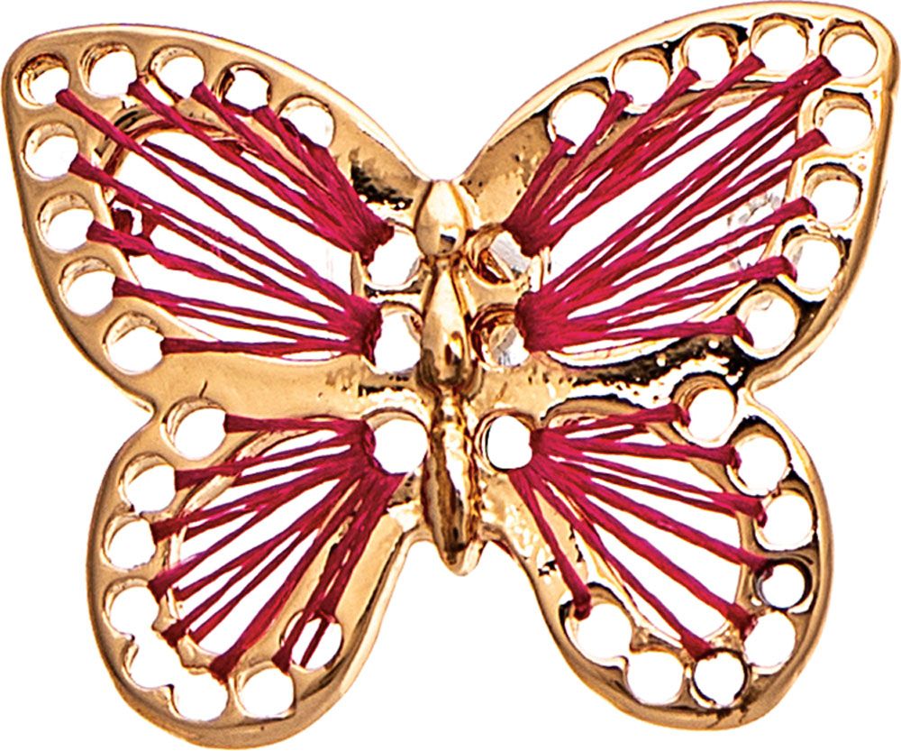 Gold With Pink Thread Butterfly Post Earring