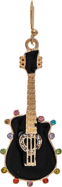 Gold Black Multicolor Crystal Edge Acoustic Guitar Earrings