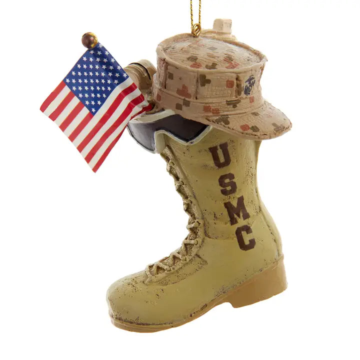 Usmc Boot W/Usa Flag+Icons Ornament