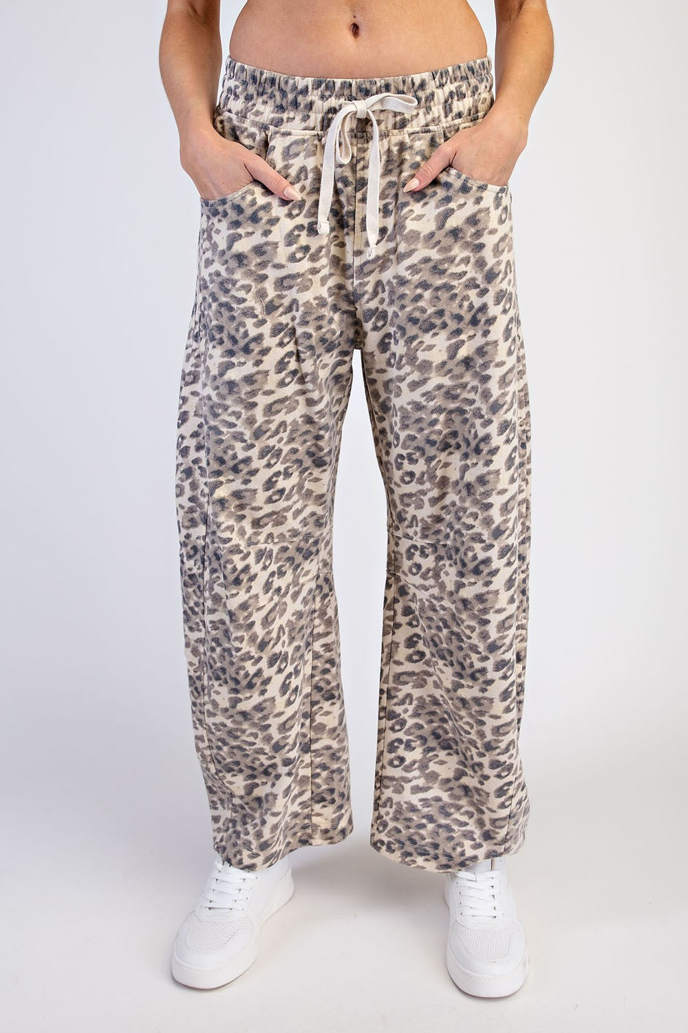 French Terry Animal Print Barrel Pants